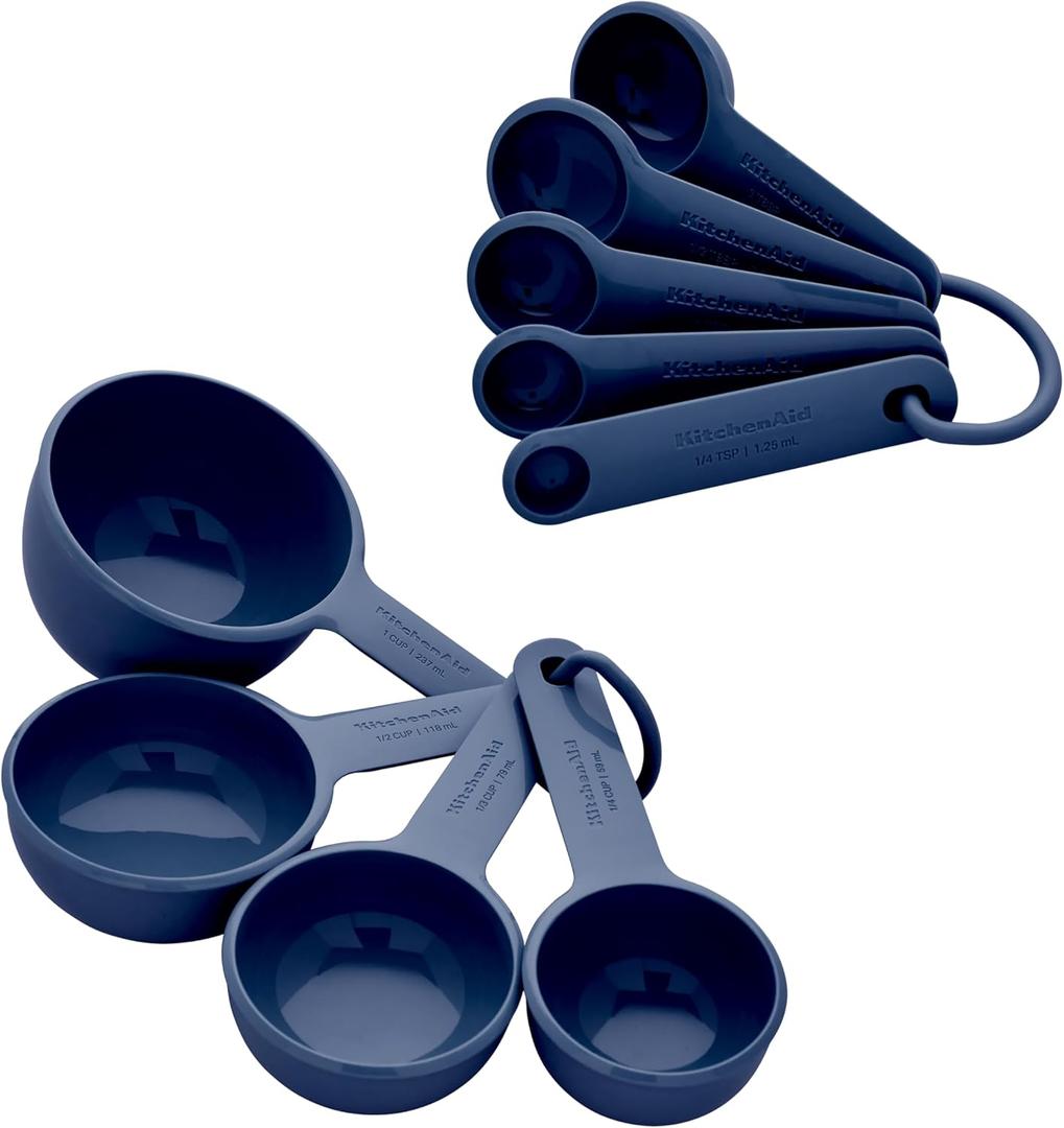 KitchenAid Universal Easy To Read Measuring Cup and Spoon Set with Soft Grip Handle for Maximum Control, Hang Hole and Nesting For Easy Storage, Dishwasher Safe, 9 Piece, Ink Blue