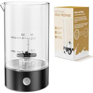 Cold Foam Maker, 9oz Automatic Cold Milk Frother Handheld-free, Electric Whisk Drink Mixer for Lattes,Cappuccinos,Macchiato (Deep Black)