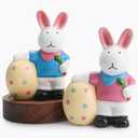 2 Pack Small Bunnies Statues Home Decor Modern Style Figurine Decorative Ornaments for Living Room, Bedroom, Office Desktop, Cabinets, Shelves (Blue & Pink)