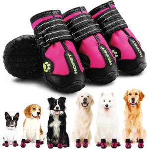Hcpet Dog Shoes, Dog Boots for Small Dogs, Waterproof Medium Dog Booties Paw Protector for Summer Hot Pavement, Winter Snowy Day, Outdoor Walking, Indoor Hardfloors Anti Slip Sole Pink Size 5 (#5 (width 2.36 inch) for 40-58 lbs)