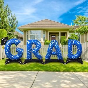 Graduation Party Decorations-Blue Standing 'Grad' Foil Balloon Phrase - Graduation Party Supplies for Indoor/Outdoor Celebrations graduation yard signs class of 2024