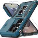 DEERLAMN Case for Samsung Galaxy S26 Ultra 6.9-Inch with Slide Camera Cover+Screen Protector(1 Pack), Rotated Ring Kickstand Military Grade Shockproof Protective Cover-Light Blue