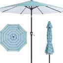 10FT Patio Umbrella, Outdoor Umbrella with Push Button Tilt and Crank, 8 Sturdy Ribs, UV Protection & Waterproof Market Umbrella for Pool, Backyard, Beach,Deck (Blue Green Stripes)