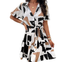 Women's Summer Casual Shirt Dress Short Sleeve V Neck Tie Waist Button Down Mini Dress Size XL
