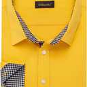 DiBanGu Mens Stretch Dress Shirt Long Sleeve Button Down Shirt Cotton Business Casual Shirts with Inner Contrast Wedding Prom (Yellow, XXXL)