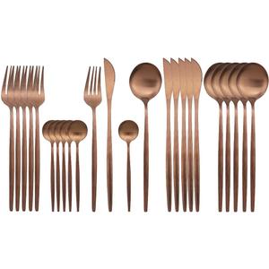 JASHII Rose Gold Silverware Set, 24 Pieces Stainless Steel Copper Flatware Set Cutlery Sets, Include Knife Fork Spoon Teaspoon, Service for 6 (Matte Rose Gold)