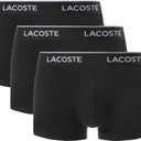 Lacoste Men's Cotton Stretch Tricolor Waistband Trunks, 3-Pack (Medium, Black With Black Waistbands)