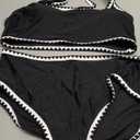 Herseas Women's Bikini Sets Floral Print Whip Stitch 2 Piece Swimsuits High Waisted Scoop Bathing Suits (X-Large, Black)