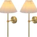 Wall Sconces Sets of 2 White Fabric lampshade Gold Wall Lamp Column Bracket Wall Lighting Bathroom Dresser Hardwired lamp Applicable to Living Room Bedroom Dining Room (19.29 Inches)