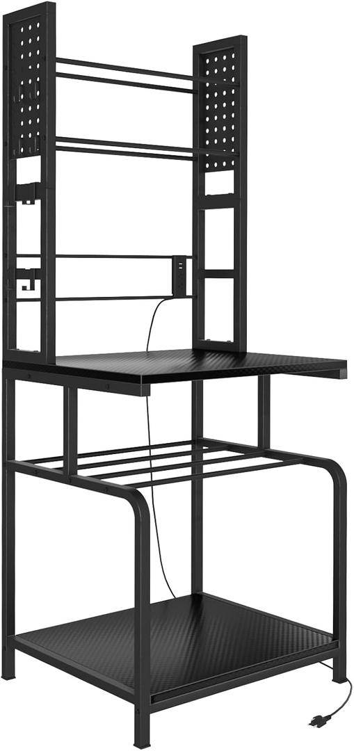 3D Printer Stand with Filament Storage and Power Outlet, Heavy-Duty 3D Printer Rack Holds 60 Filament Spools ABS/PLA/TPU, Perfect for Home Offices & Studios Carbon Fiber Black