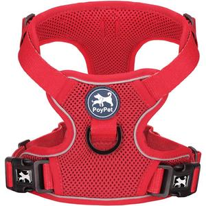 PoyPet Reflective Soft Breathable Mesh Dog Harness Choke-Free Double Padded Vest with Adjustable Neck and Chest(Red,S)