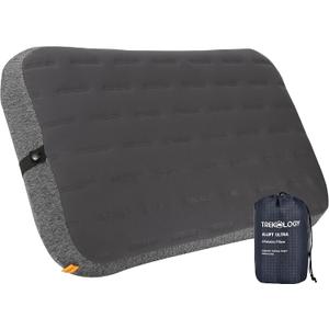 TREKOLOGY Camping Pillow - Large Inflatable (24"x15") for Home-Like Comfort, Portable & Ergonomic, Easy to Clean, Durable & Leak-Proof, Removable Strap for Secure Fit ALUFT Ultra (Grey)