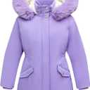 Arssm Girls Long Coat Kids Fleece Jacket Winter Puffer Jacket Warm Parka Outerwear with Hood (Purple)