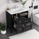 30" Bathroom Vanity Cabinet with Ceramic Sink Top Set, Multi-Functional Storage Space and Tip-Out Drawer, Solid Wood Frame, Black