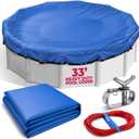 33 ft Round Heavy Duty Winter Pool Cover, Royal Blue, Above Ground Pool | 185 GSM Extra-Thick Heavy-Duty, Weatherproof, -10°F, 4-ft Overlap, Cable, Winch & Grommets, Blocks Debris & Snow