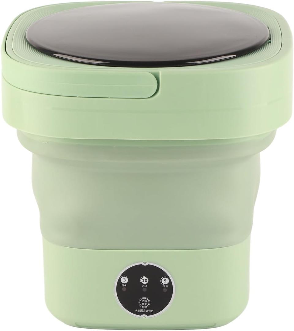 Portable Washing Machine, Foldable Mini Washer 6.5L Capacity Spin Dryer 100-240V Voltage Home Apartment Camping Green