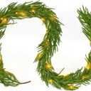 9FT Real Touch Norfolk Pine Christmas Garland with Light Winter Artificial Faux Greenery Garland Table Mantle Stairs Fireplace Wall Decor Outdoor Indoor Porch Home Decorations (Battery Not Included)