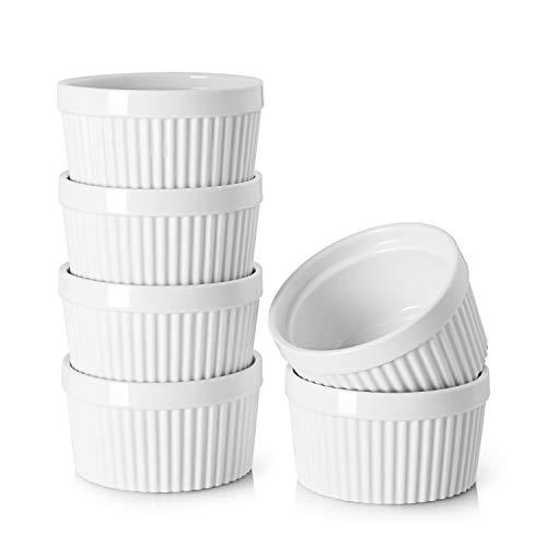 DOWAN Ramekins 12 oz Oven Safe, Creme Brulee Ramekin Souffle Dishes for Baking, Porcelain Samll Bowls for French Onion Soup, Dessert Custard Cups Sauce Dish, Set of 5, Soft White