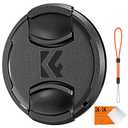 K&F Concept 77mm Lens Cap Cover, 4-in-1 Center Pinch Lens Cover + Anti-Loss Keeper Leash + Microfiber Cleaning Cloth Kits Compatible with Nikon, Canon, Sony, Fujifilm Camera Lenses
