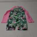 Girls Long Sleeve Rash Guard Swimsuits Zipper Bathing Suits (12 Years, Pink, Tropical Plants)