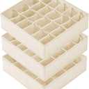 Criusia 3 Pack Sock Underwear Drawer Organizer Dividers, 64 Cell Fabric Foldable Cabinet Dresser Closet Organizers and Storage Boxes for Organizing Socks, Underwear, Ties (16+24+24 Cell, Beige)