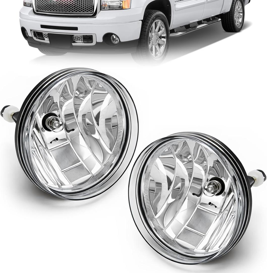 Fog Lights Assembly Compatible with 2007-2013 GMC Sierra 1500/2007-2014 Sierra 2500HD 3500HD Clear Lens Lamps(Not Fit Classic Models)