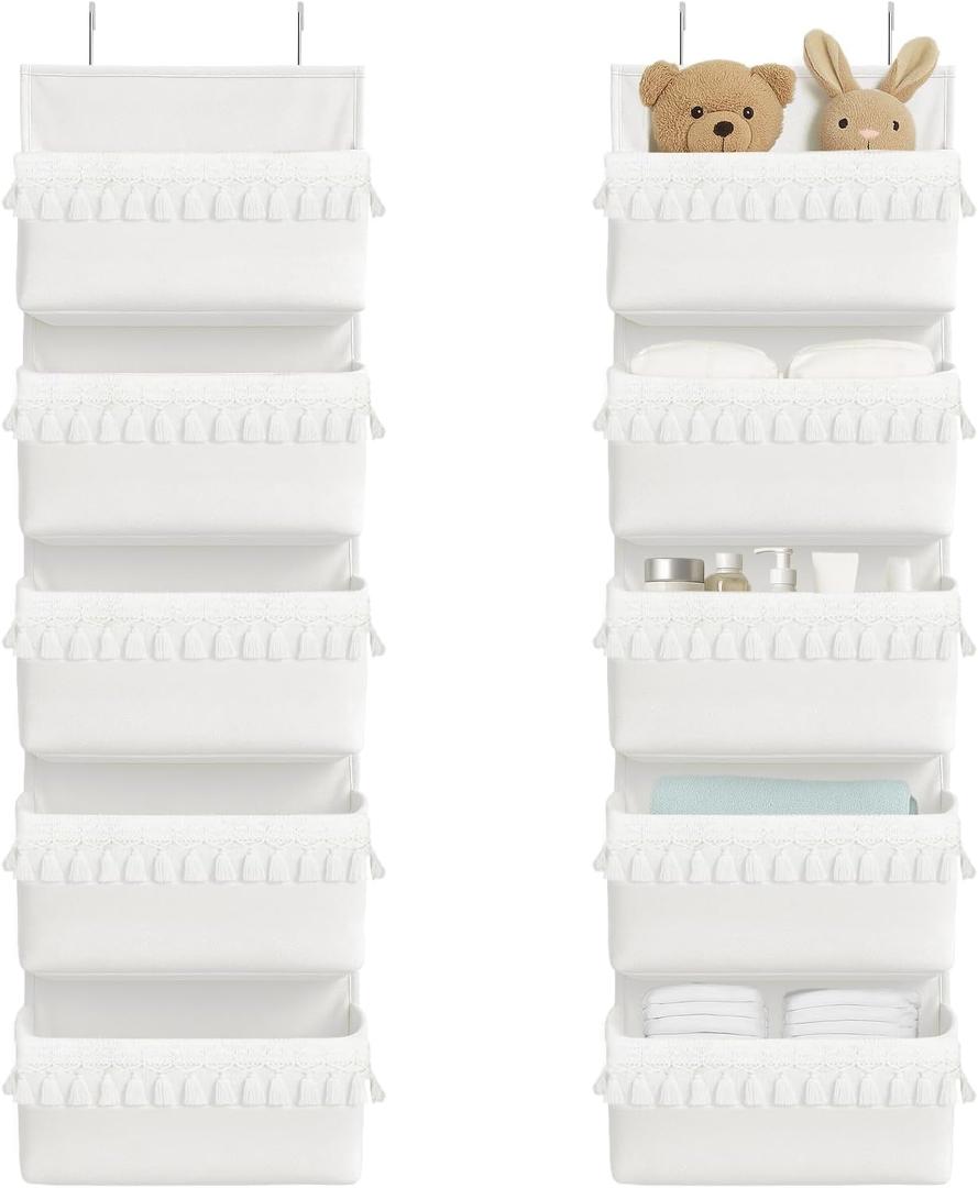 Over The Door Organizer Hanging, 5 Pockets Boho Nursery Decor Over Door Storage Hanging Storage Organizer Behind The Door Storage With Tassels Decoration For Bedroom Bathroom Apartments Dorm Toys White