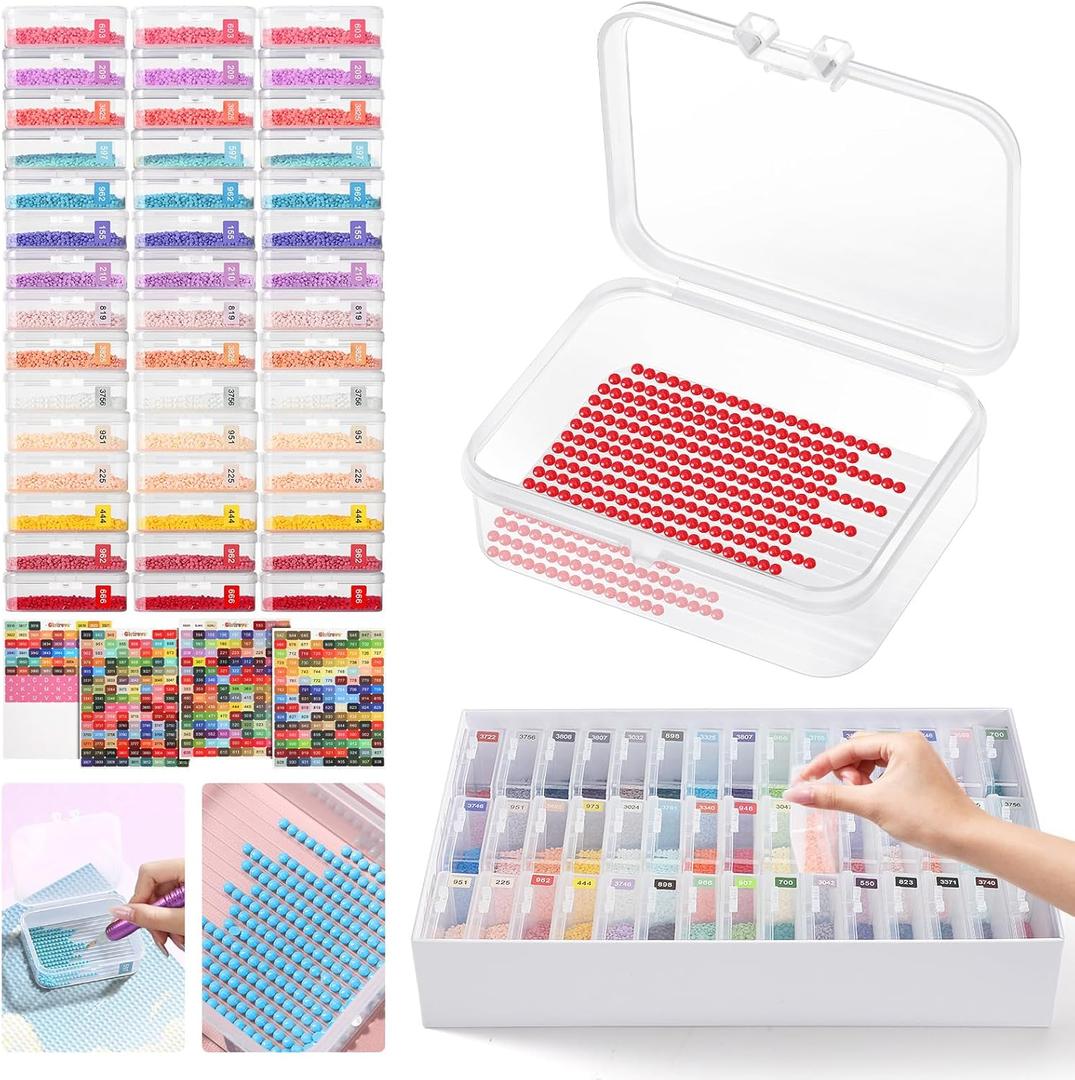 Diamond Art Storage Containers Trays, 45pcs Diamond Painting Trays with Lids, 2-in-1 Beads, Gems & Drills Storage and Line-Up Accessories for Diamond Painting
