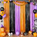 2 Packs Halloween Fringe Curtains, Orange Purple Black Foil Tinsel Curtains Streamers Door Wall Windows Hanging for Home Outdoor Halloween Birthday Party Photo Booth Props Decorations (3.3ft X 6.6ft)