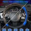 CAR PASS Line Rider Microfiber Leather Sporty Steering Wheel Cover Universal Fits for 95% Truck,SUV,Cars,14.5-15inch Anti-Slip Safety Comfortable Desgin (Black-Blue)