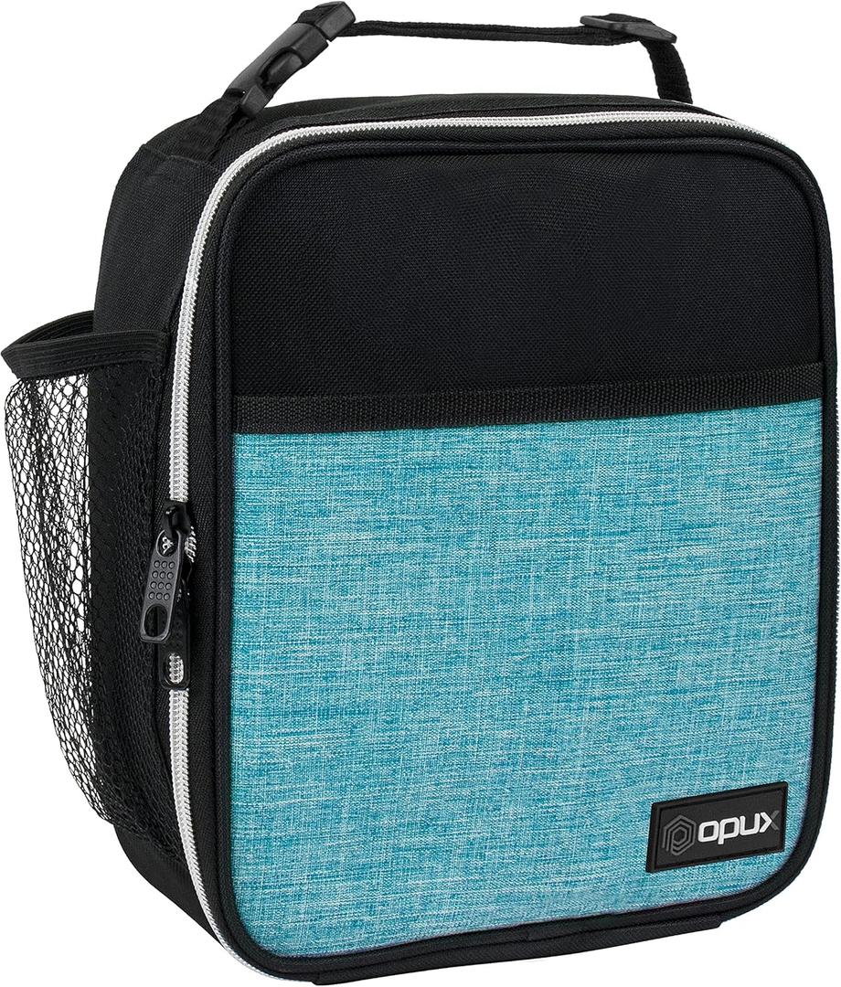 opux Premium Insulated Lunch Box, Soft School Lunch Bag for Kids Boys Girls, Leakproof Small Lunch Pail Men Women Work, Reusable Compact Cooler Tote Lunchbox for Office Adult, Turquoise (Heather Sea Blue)