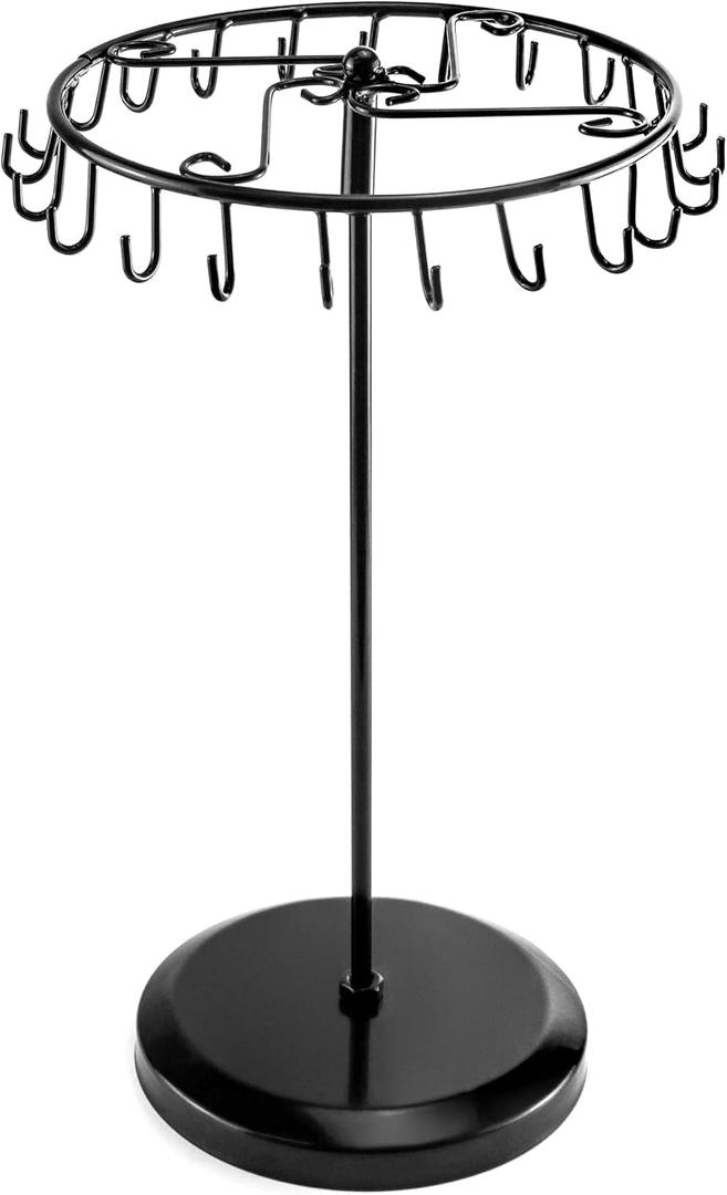 QWORK Spinning Jewelry Tree Display Stand, Jewelry Organizer with 23 Hooks, Black (1 Pack)