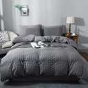 AveLom Seersucker Duvet Cover Set Full Size (80 x 90 inches), 3 Pieces (1 Duvet Cover + 2 Pillow Cases), Dark Gray Ultra Soft Washed Microfiber, Textured Duvet Cover with Zipper Closure, Corner Ties