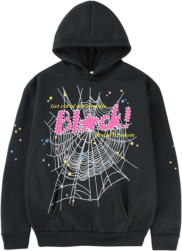 Unisex Hoodie Y2k Cobweb Spider Hoodie Graphic Sweatshirt Novelty Gift (Small, Black)