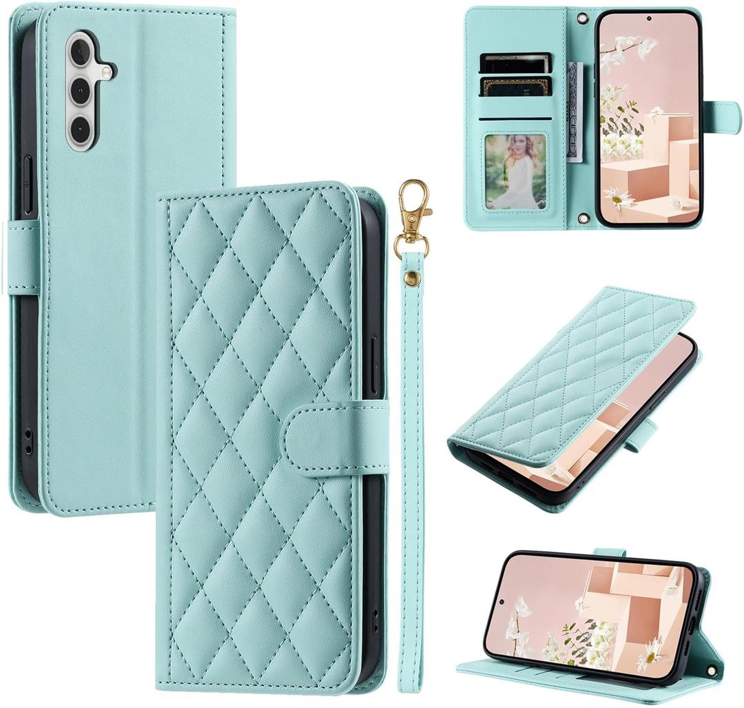 for Samsung Galaxy S25 Wallet Case, Magnetic Snap Flip Leather Cover with Credit Card Holder Stand WristbandSamsung S25 Protective Phone Case for Women Mint Green