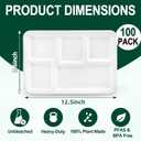 Tinybee 100% Compostable 5 Compartment Paper Plates 12.5 * 8.6 Inch [100-Pack] Large Heavy Duty Divided Disposable Eco-Friendly Bagasse Plates Lunch Trays for Buffet/Party/School (BPI-Certified) White