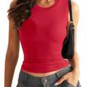 Eachyes Womens Double Lined Racerback Tank Tops High Neck Fitted Sleeveless Tops Basic Thick Strap Going Out Summer Outfits (Red, M)