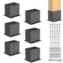 6 Pcs Post Base,4"x 6"Post Brackets(Acturl3.6 x5.6), Heavy Duty Black Metal Powder-Coated Thick Steel Post Anchor Outdoor for Support Deck Base Plate, Pergola Bracket Kit,Mialbox Post Mount