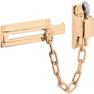 Prime-Line U 9912 Keyed Chain Door Guard, 3-1/4 In., Steel and Diecast Construction, Brite Brass-Plated Finish (Single Pack) Prime-Line U 9912 Keyed Chain Door Guard, 3-1/4 In., Steel and Diecast Construction, Brite Brass-Plated Finish (Single Pack)