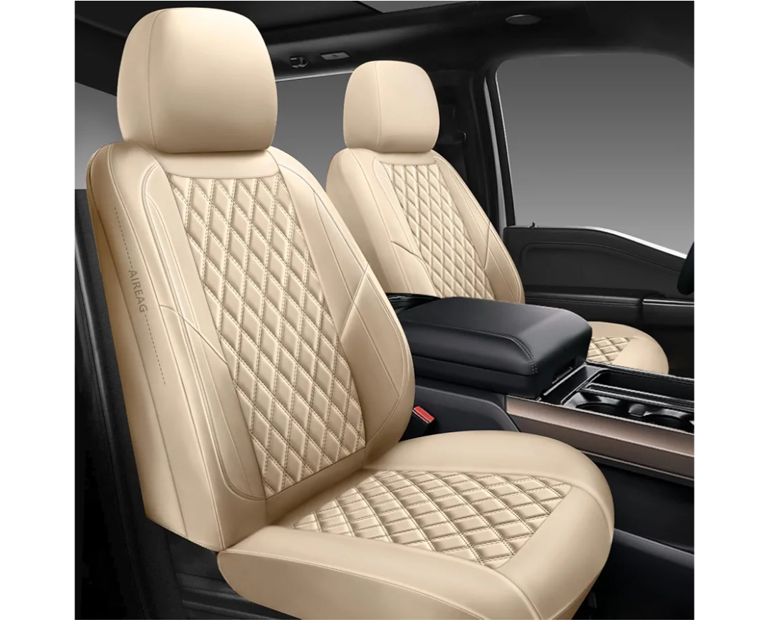 Premium Leather Car Seat Covers Full Set,Universal Fit for Cars,Trucks&SUVs,Waterproof Car Seat Cushion,Full Coverage Car Seat Protector with 5 Seats,Beige (Rear seat cover)