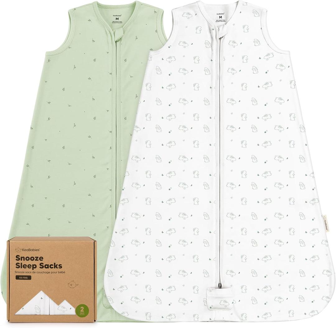 2-Pack Baby Sleep Sacks, Zipper Wearable Blanket - 0.5TOG Organic Cotton,Lightweight,Soft Cozy Toddler Sleeping Sack 6-12 months,Easy to Wear Large Newborn Transition Swaddles Sleepsacks (Bunnies, M)