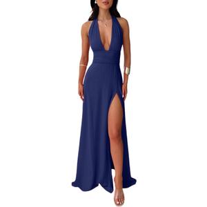 Halfword Women's Summer Deep V Neck Sexy High Slit Infinity Backless Club Party Date Night Maxi Dress