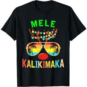 Mele Kalikimaka Hawaii Christmas Santa Beach T-Shirt M
