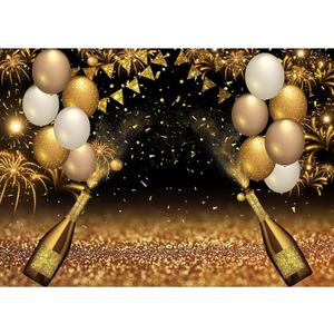 Qian Black Golden Balloons Photography Background Gold Champagne Bokeh Photo Backdrops for Graduation Prom Holiday Party Supplies Father's Day Birthday Decoration Studio Props Banner 8x6ft