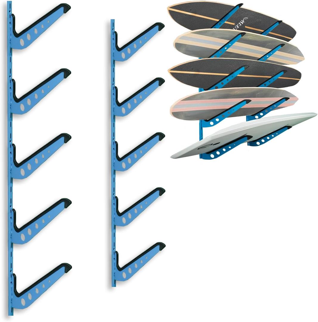 ShouRong Snowboard Wall Mount, Adjustable 5/6 Board Surfboard Rack, Surfboard Wall Hangers for Surfboard, Wakeboard, and Snowboard Storage at Home or Garage (Blue)