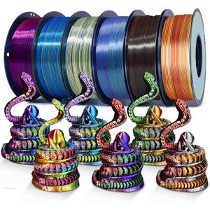 YOUSU 3D Printer Filament Silk PLA Filament Rainbow Color,1.75mm Tri Color Filament 6 * 1kg Pack.
