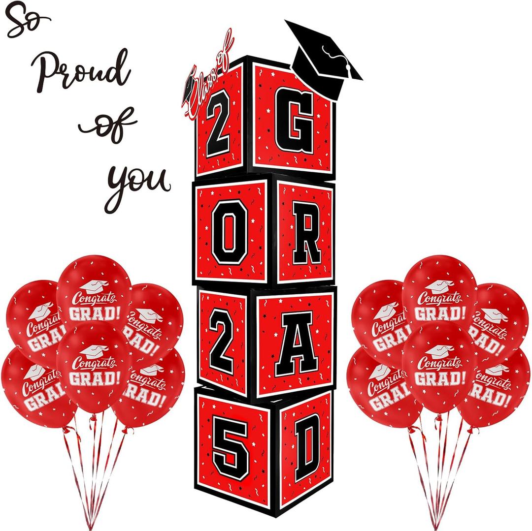 2025 Graduation Decorations Set - So Proud of You - Class of 2025 Balloon Boxes for Memorable Grad Party Supplies, Indoor/Outdoor Congrats Grad Home Door Dcor Essentialsred and black