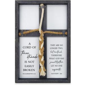 A Cord of Three Strands Wedding Sign Wall Decor 15x10 Inch Christian Marriage Art Wood Framed Braid for Wedding Ceremony Ideas Religious Couple Anniversary Wall Hanging (Black) (15X10Inches, Black)