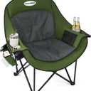 Coldbee Oversized Camping Chairs for Adults - Heavy Duty Padded Folding Lawn Chairs with Cup Holders & Cooler Bag, Comfy Outdoor Chair for Picnic, Beach, Fishing (Green)