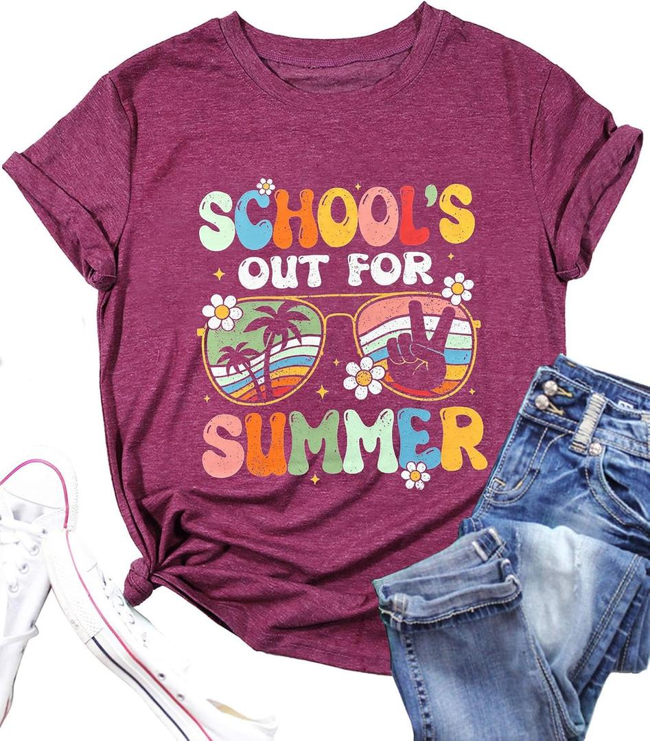 Happy Last Day of School Shirt Womens Schools Out for Summer T-Shirt Teacher Off Duty Gift Shirt (XL)